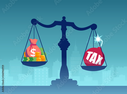 Vector of a scale with money and taxes