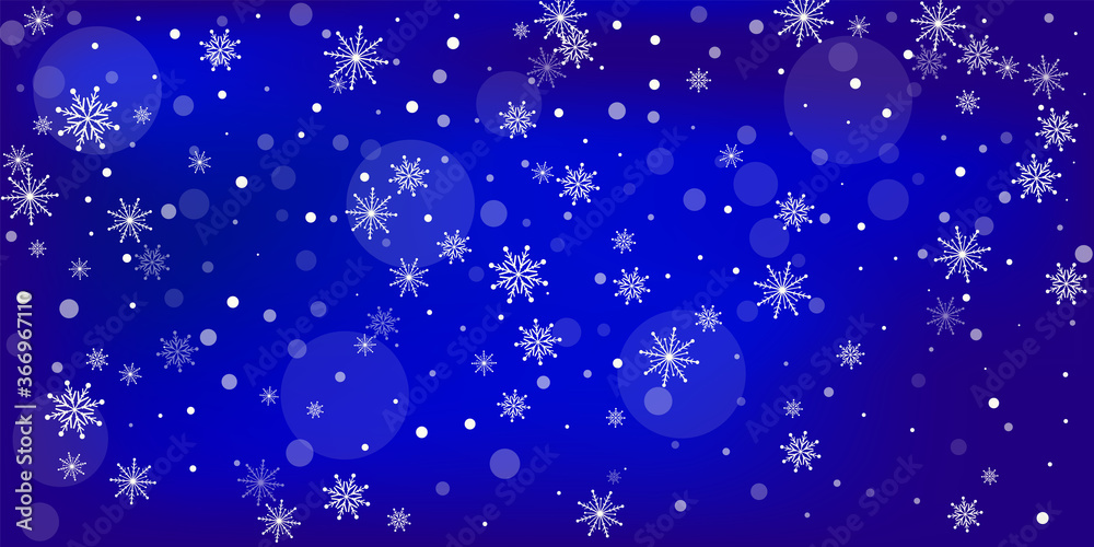 Fototapeta premium Snowflakes. Snow, snowfall. Falling scattered white snowflakes on a gradient background. Vector