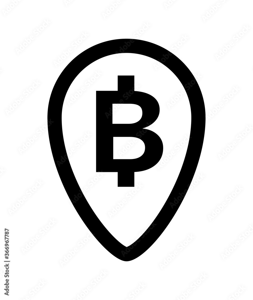 Obraz premium currency money symbol in pin point icon isolated on white, THB coin thailand for flat icon style, thai token money baht symbol black, illustration money symbol thai