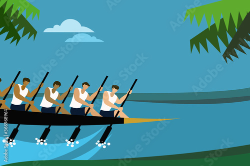 Illustration of a team rowing in the boat race