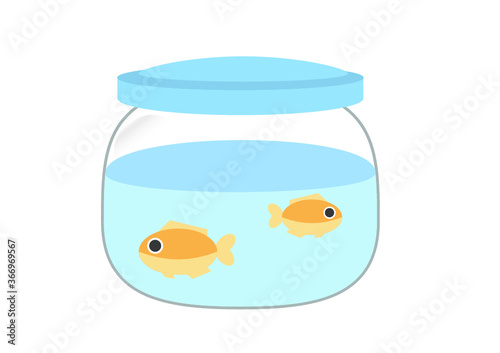 水槽の中に金魚が入ったイラスト