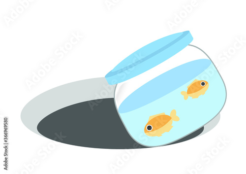 穴に落ちかけている金魚のイラスト
