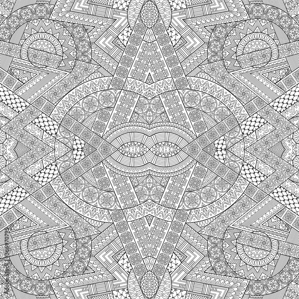 Fototapeta premium Vector ethnic hand drawn line art seamless pattern