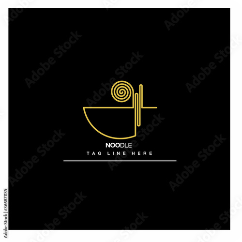 Noodles ramen logo in bowl with chopsticks - Hand drawn vector