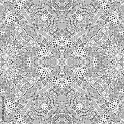 Vector ethnic hand drawn line art seamless pattern