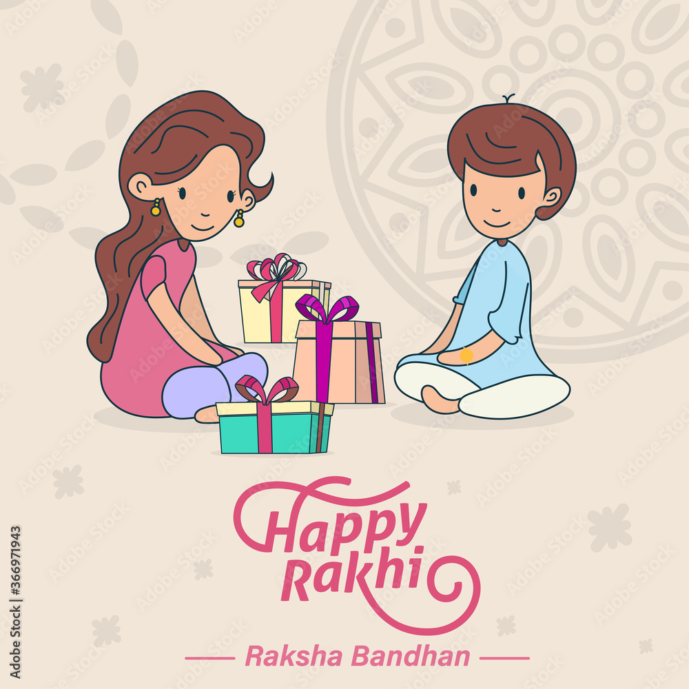 Happy Raksha Bandhan, Rakhi, brother and sister love and gifts greeting poster, card, vector Happy Raksha Bandhan, Rakhi, brother and sister love and gifts greeting poster, card, vector