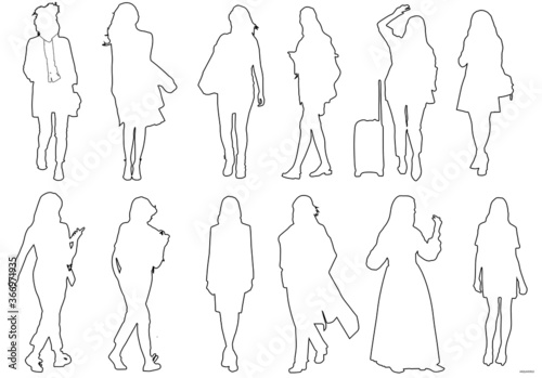 Vector silhouette of ladies, perfect to include in your Autocad or Photoshop projects, renders, sketches or plans.