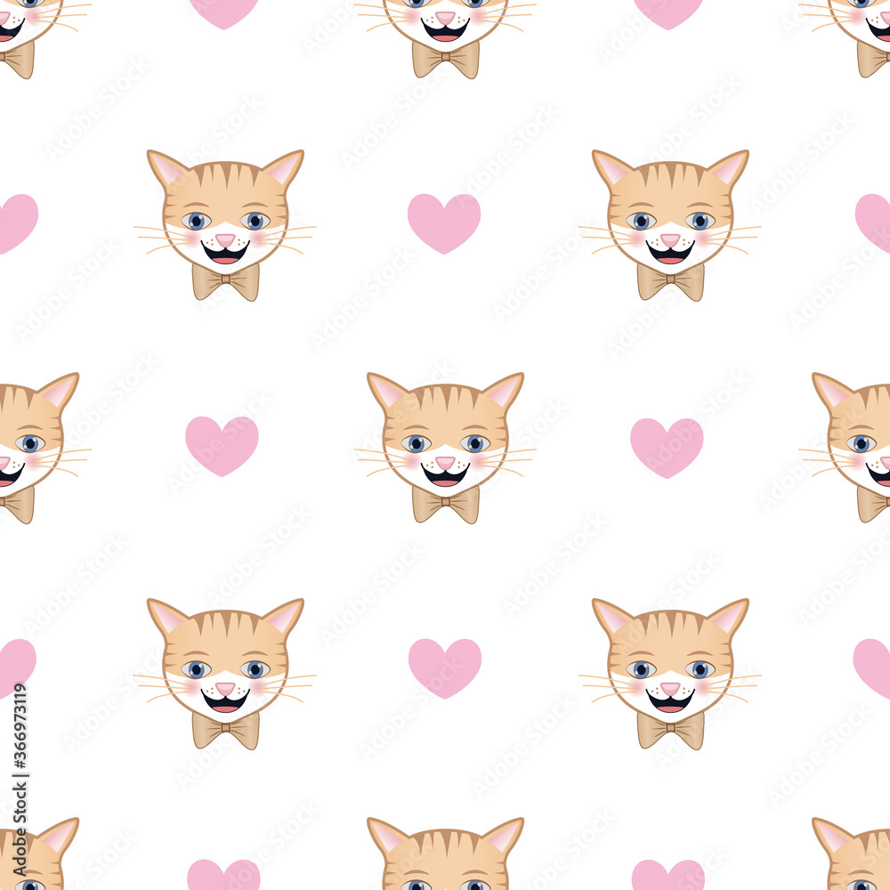 Cute cat seamless pattern vector on isolated white background.
