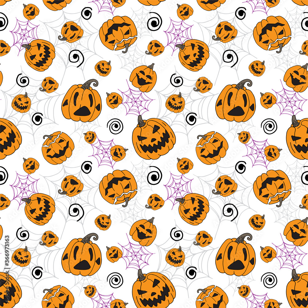 Halloween pumpkin set. Seamless pattern. Hand drawn doodle style. Halloween pumpkin set. Seamless pattern. Hand drawn doodle style.