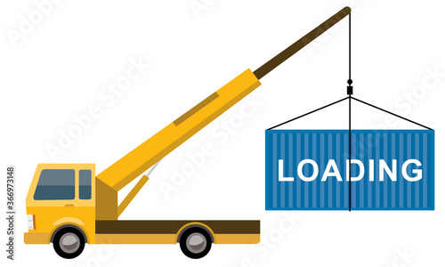 truck with a crane holding cargo container, vector illustration 
