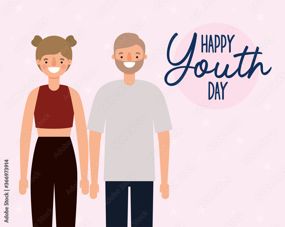 woman and man cartoons smiling of happy youth day design, Young holiday and friendship theme Vector illustration woman and man cartoons smiling of happy youth day design, Young holiday and friendship theme Vector illustration