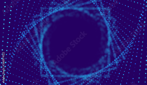 Particle stream tunnel vector background. Science futuristic concept. Cyber space background. Data transition. Hacking concept. Data stream. Digital graphic.