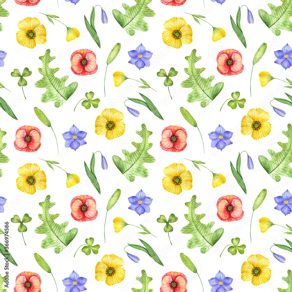 Seamless summer pattern with bright poppies and wildflowers. For textiles, fabrics, invitations. Seamless summer pattern with bright poppies and wildflowers. For textiles, fabrics, invitations.