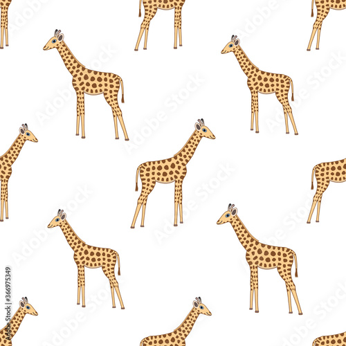 Giraffe seamless pattern vector on isolated white background.