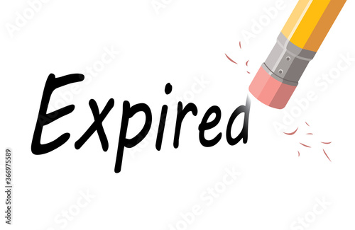 word expired, pencil eraser, vector illustration 