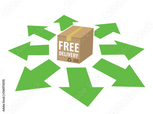 free delivery concept, cardboard box of package with arrows around, vector illustration 