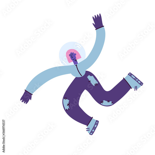 Astronaut girl travels in space on white background. Cartoon background. Vector illustration.