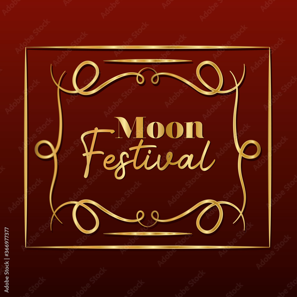 moon festival inside ornament gold frame on dark red background design, Oriental chinese and celebration theme Vector illustration