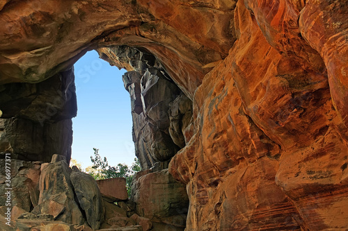 Bhimbetka rock shelters - An archaeological site in central India at Bhojpur Raisen (Near Bhopal) in Madhya Pradesh. photo