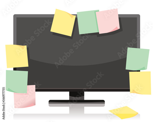 notes on a computer monitor, vector illustration 
