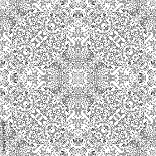 Vector nature line art hand drawn seamless pattern