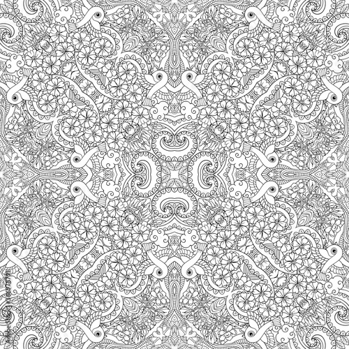Vector nature line art hand drawn seamless pattern