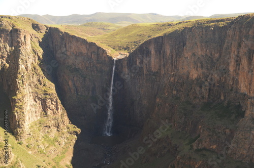 The mighty Maletsunyane Falls and the green surroundings in Lesotho, Africa