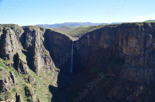 The mighty Maletsunyane Falls and the green surroundings in Lesotho, Africa