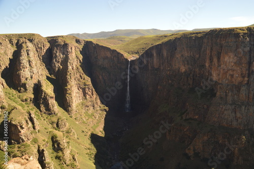 The mighty Maletsunyane Falls and the green surroundings in Lesotho, Africa