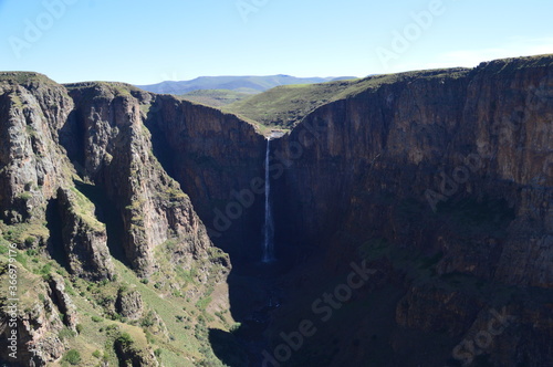 The mighty Maletsunyane Falls and the green surroundings in Lesotho, Africa