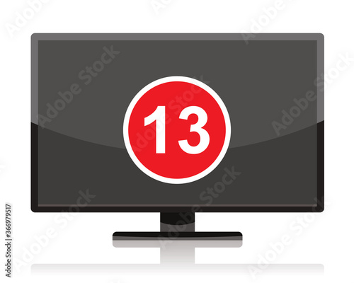 age restriction, age thirteen, lcd tv or computer screen, vector illustration 