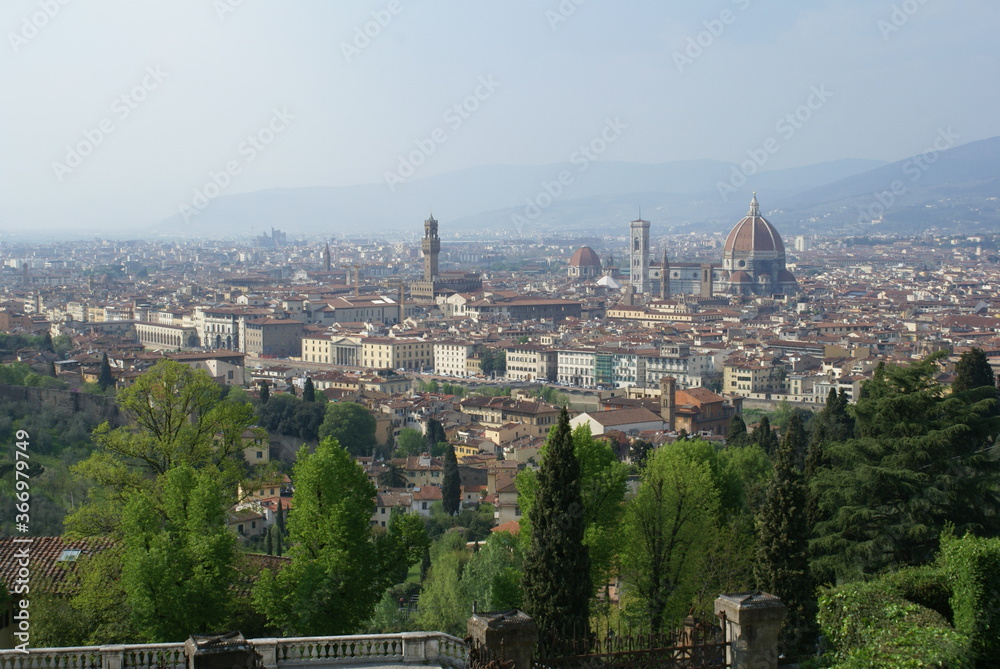 Florence, Italy: aerial view of the cathedral and Palazzo Vecchio in the city centre