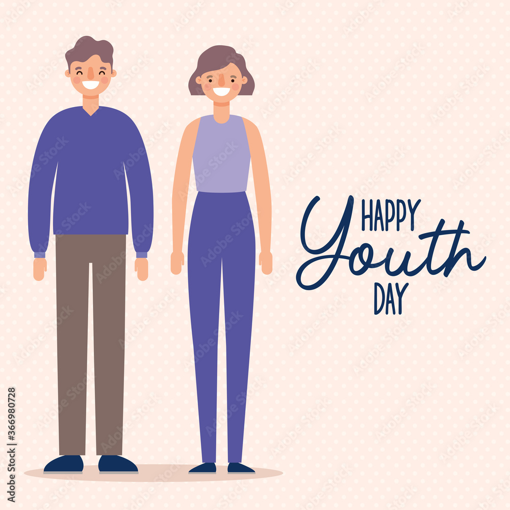 woman and man cartoons smiling of happy youth day design, Young holiday and friendship theme Vector illustration