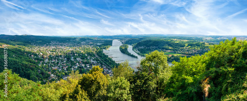 Aerial view from the Drachenfels in Koenigswinter to the Rhine valley, Bad Honnef and Grafenwert photo