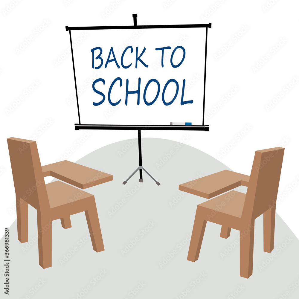 Fototapeta premium back to school, desk and chairs and blackboard, vector illustration 