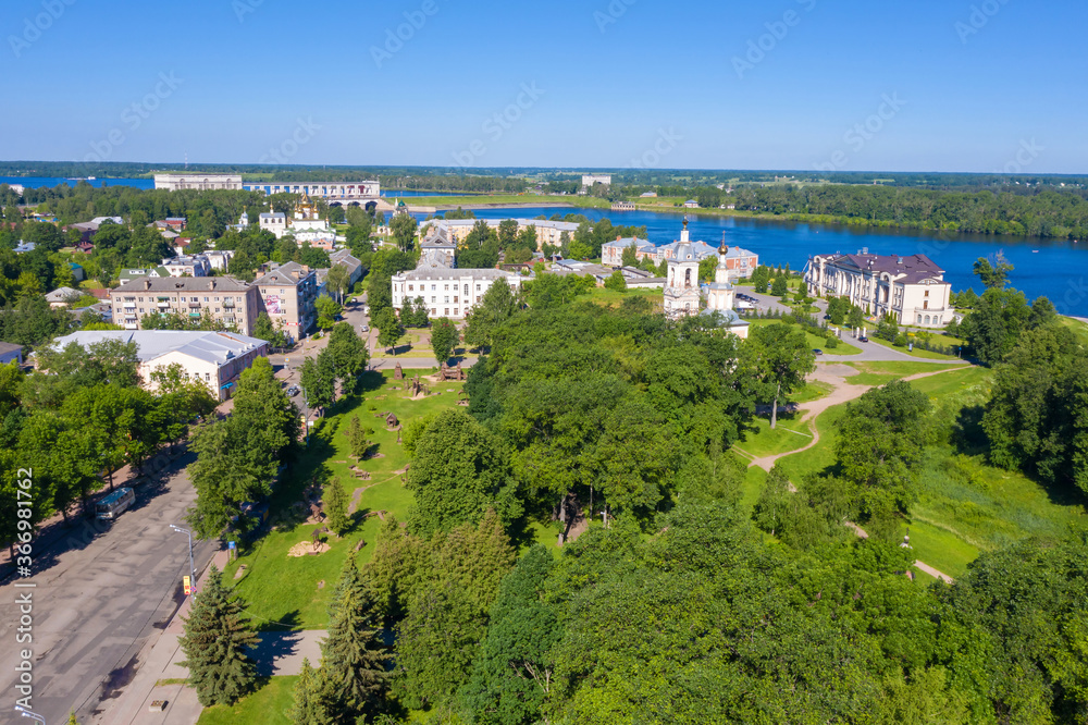View of the city of Uglich and the Kazan Church on a summer day.