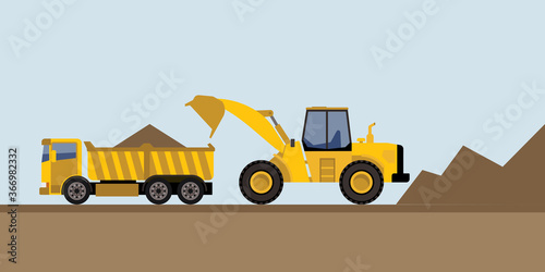 excavator or loader and truck illustration, vector illustration 