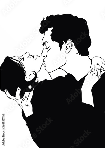 Couple line illustration. Love print. Minimalist people icon. Couple logo. 2 faces. Man and woman. Love. Symbol of love. Couple kissing line drawing. Love line art. Minimalist print