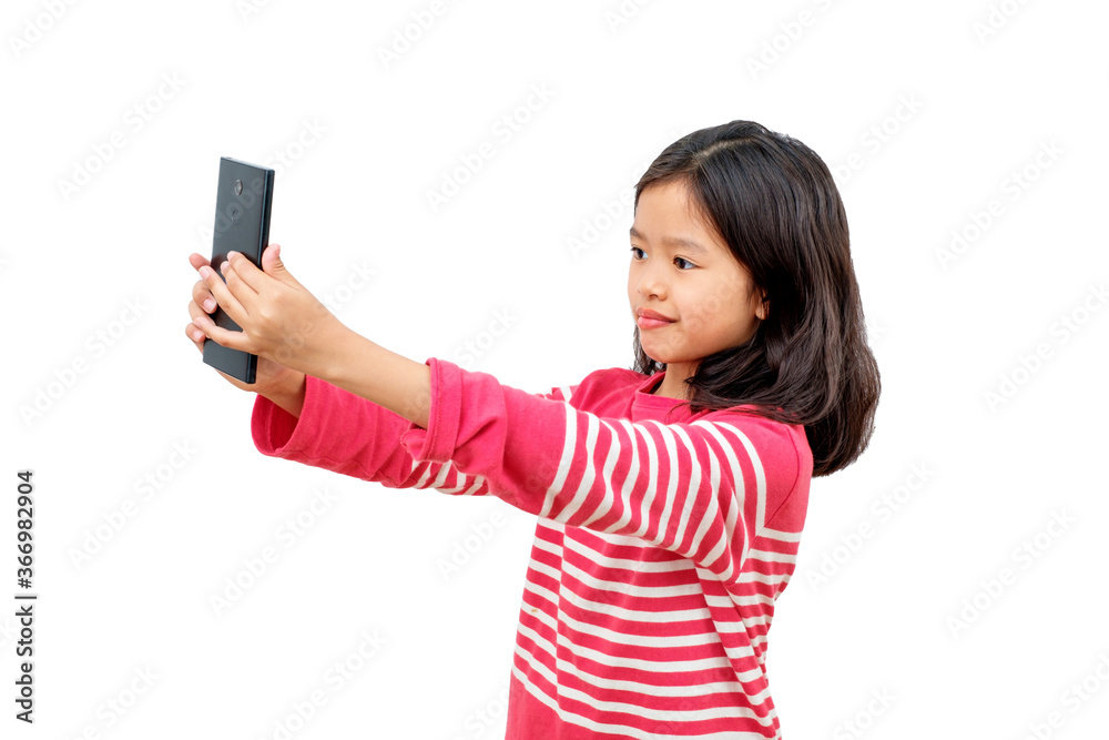 Happy asian girl holding smartphone using mobile online apps Happy asian girl holding smartphone using mobile online apps