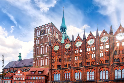 The Old Market (Alte Markt) in the German Hanseatic city of Stralsund is the center of the historic Old Town, which has been a UNESCO World Heritage Site since 2002.