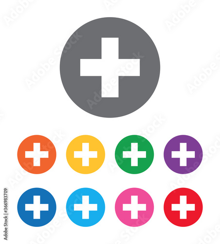 Plus icon flat design round button set illustration