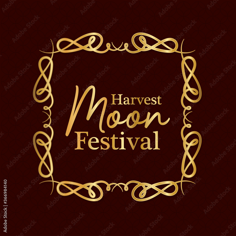 harvest moon festival inside ornament gold frame on dark red background design, Oriental chinese and celebration theme Vector illustration harvest moon festival inside ornament gold frame on dark red background design, Oriental chinese and celebration theme Vector illustration