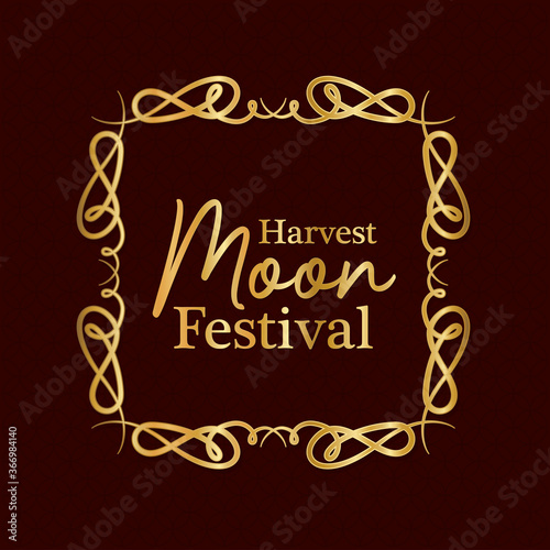 harvest moon festival inside ornament gold frame on dark red background design, Oriental chinese and celebration theme Vector illustration