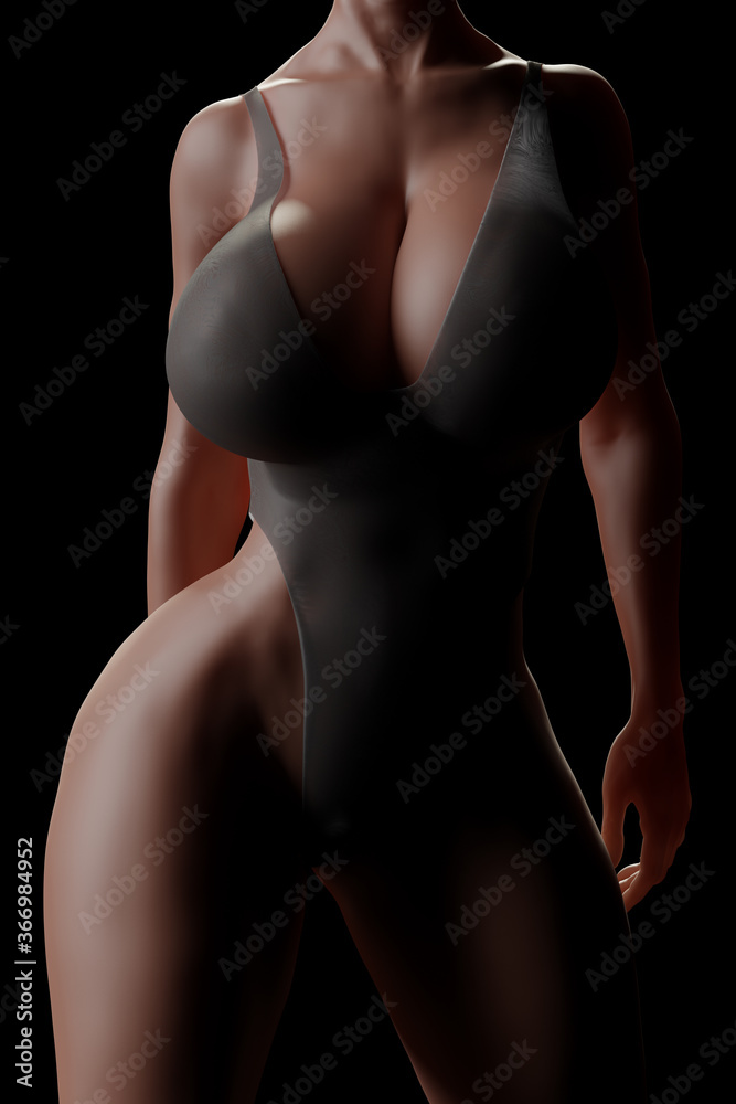 Naklejka premium Beautiful busty woman in sexy black sheer lingerie