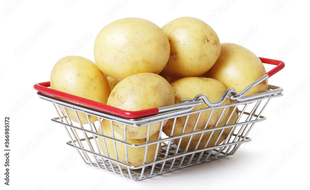 Basket with young potato isolated on white background Basket with young potato isolated on white background