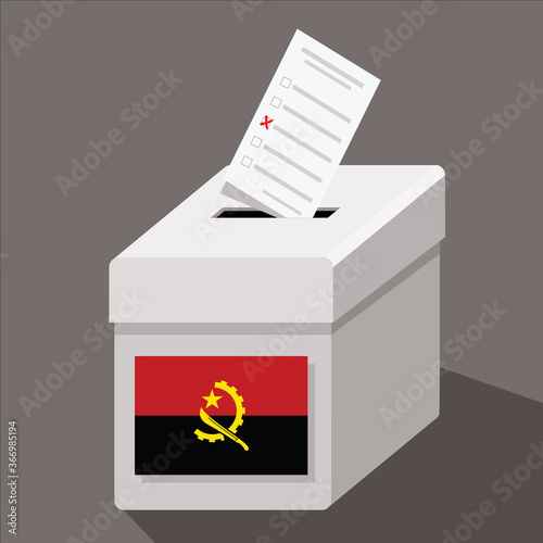 Angola election, ballot box with flag, vector illustration 