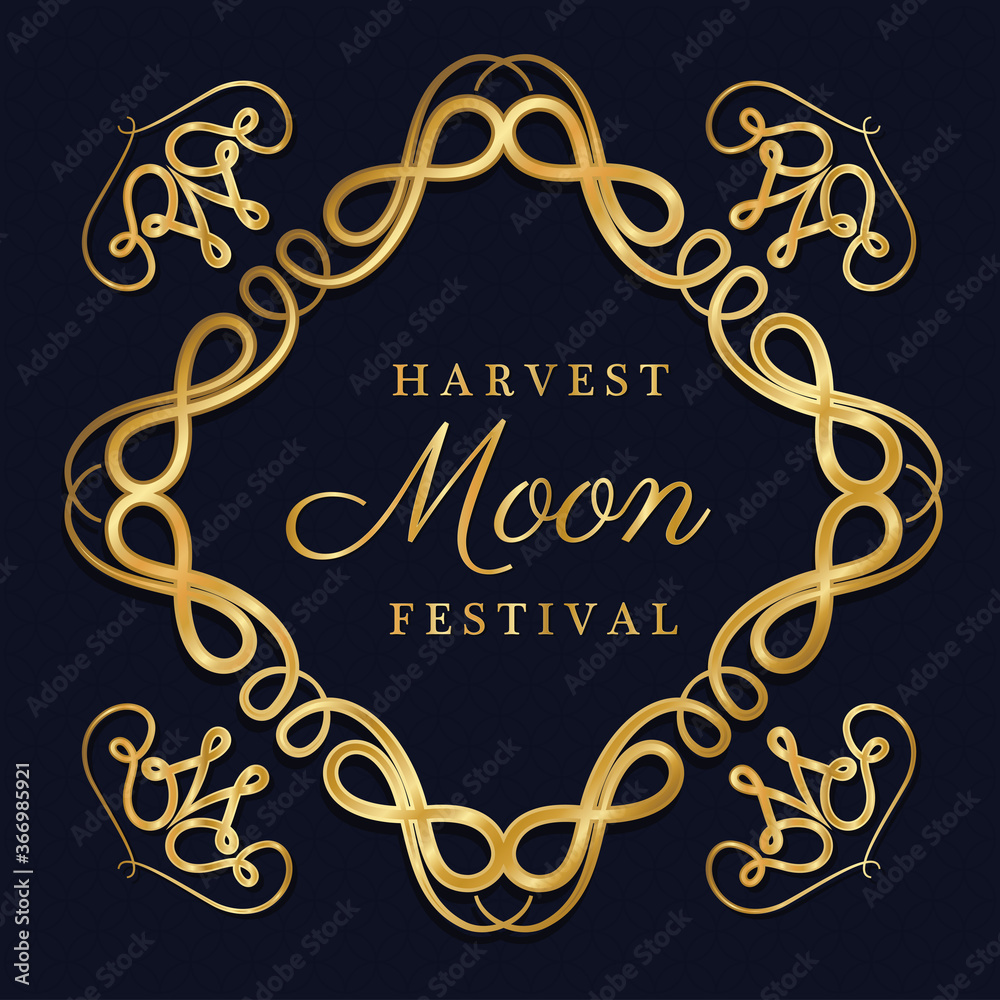 harvest moon festival inside ornament gold frame on dark blue background design, Oriental chinese and celebration theme Vector illustration