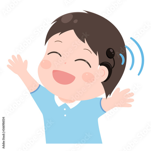 人工内耳で音が聴こえて喜ぶ男の子のイラスト