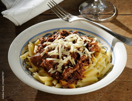 Penne com molho de carne photo