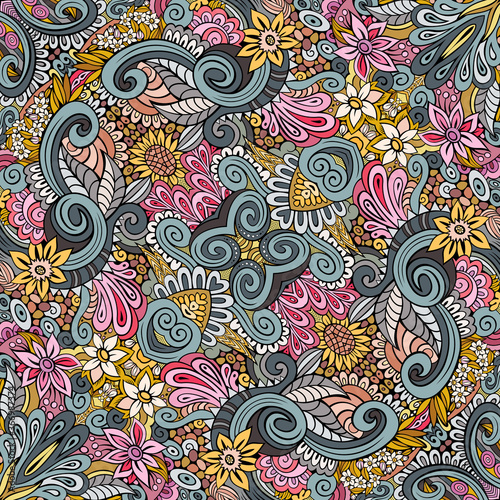 Vector ethnic hand drawn color seamless pattern
